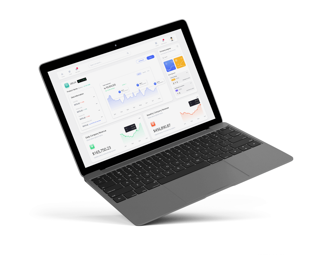 Showcase of a data visualisation interface seen on a laptop